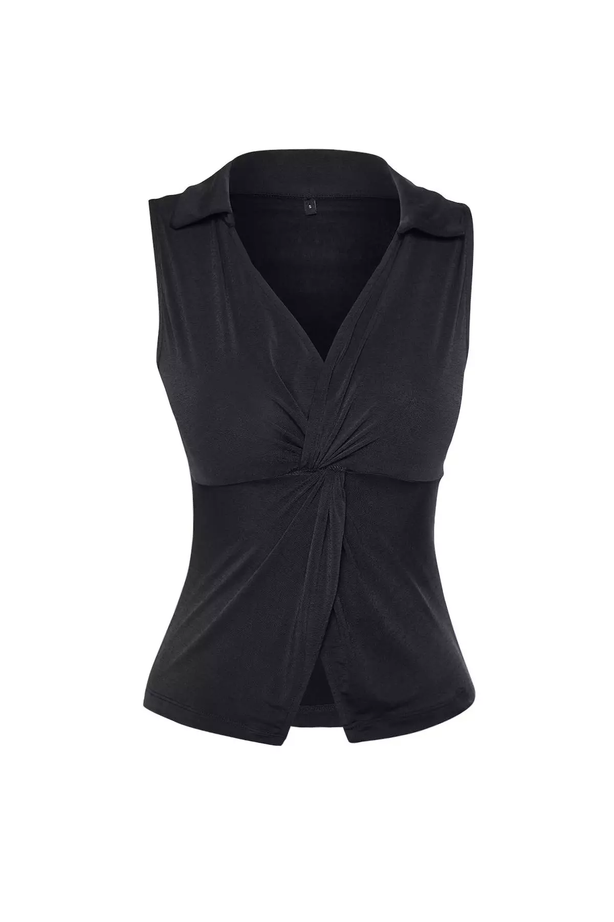 Anthracite Fitted/Body-Sit Polo Collar Flexible Knitted Blouse TWOSS24BZ00085