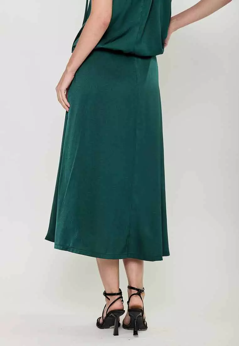 Madilynn A-Line Gartered Satin Maxi Skirt