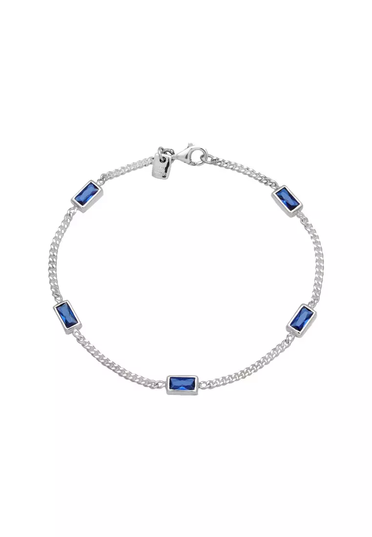 EXCLUSIVE Gelang Perhiasan Perak 925 Pria Rectangle Blue Sapphire