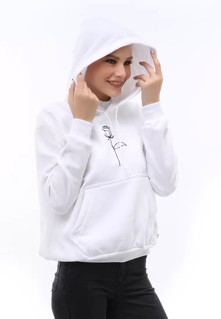 Hardwin Hoodie Rose Casual Wanita Material Fleece ORIGINAL - White
