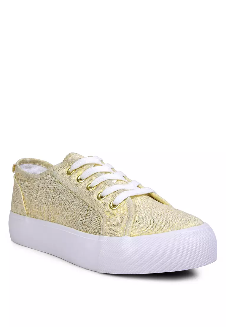 White and online gold platform sneakers