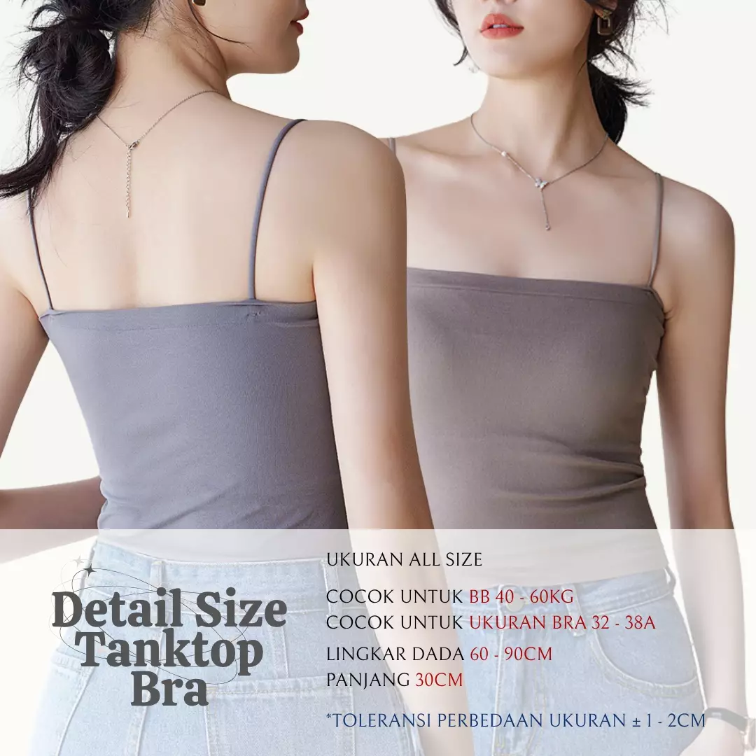 Wakakids Tanktop Bra With Cup Wanita Basic Square Tali Spaghetti Polos Tanpa Kawat 4503 Venrc Abu