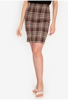 khaki tartan pencil skirt