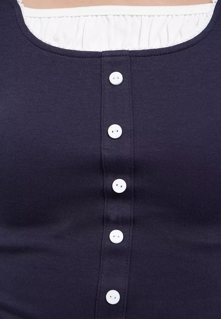 Square Neck Top with Lace Details