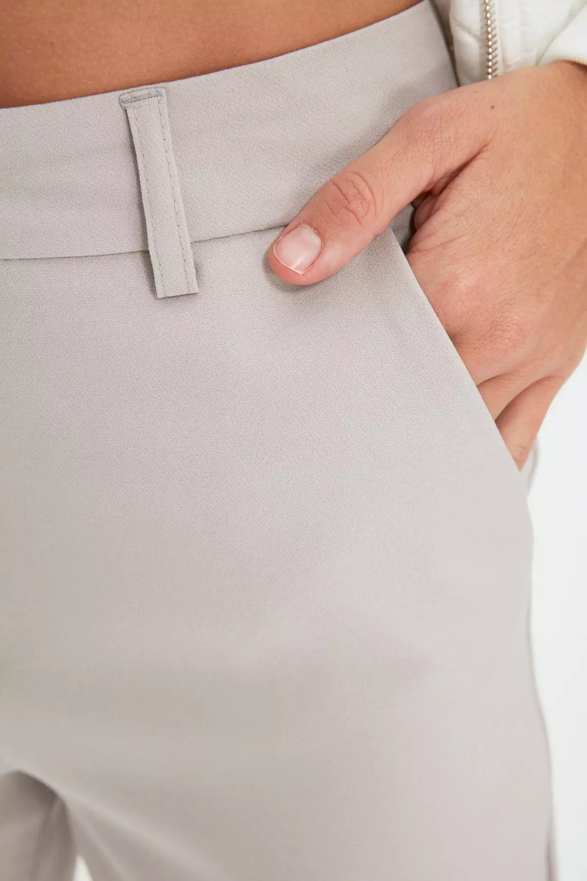 Gray Basic Cigarette Woven Fabric Trousers TWOSS19ST0038