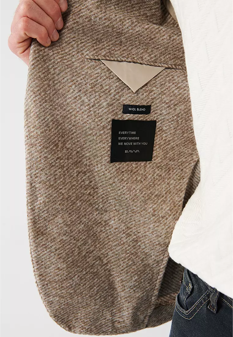 Men's Beige Wool Blended Unlined Double Slit Jacket A32Y4013