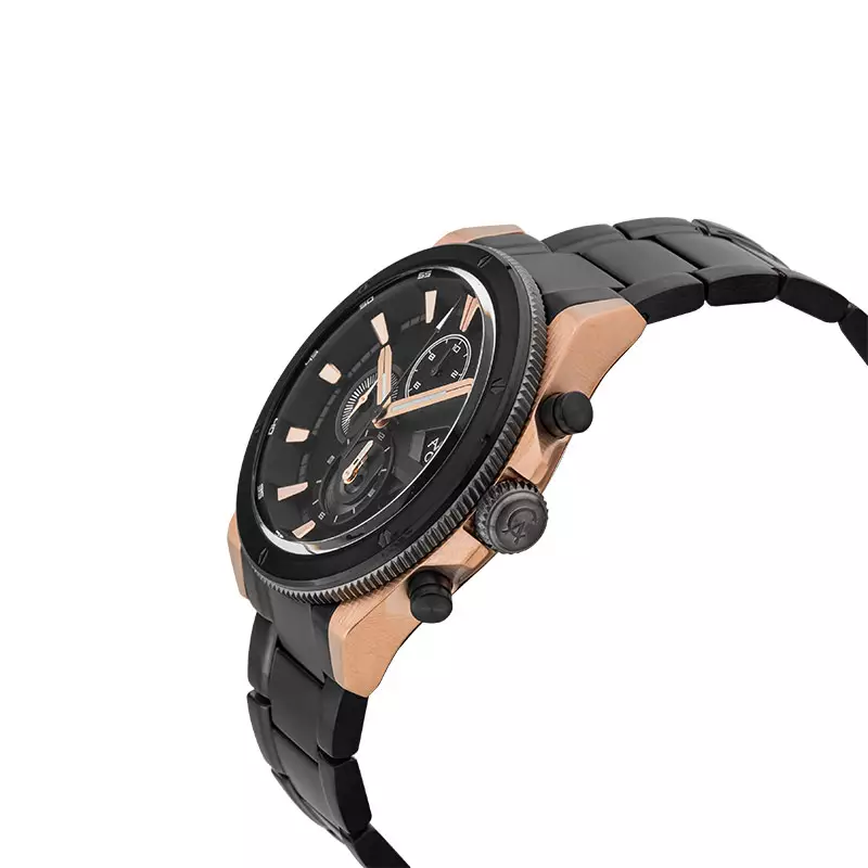 Jam Tangan Pria Alexandre Christie Chronograph AC 6619 MC BBRBA Men Black Dial Black Stainless Steel Strap