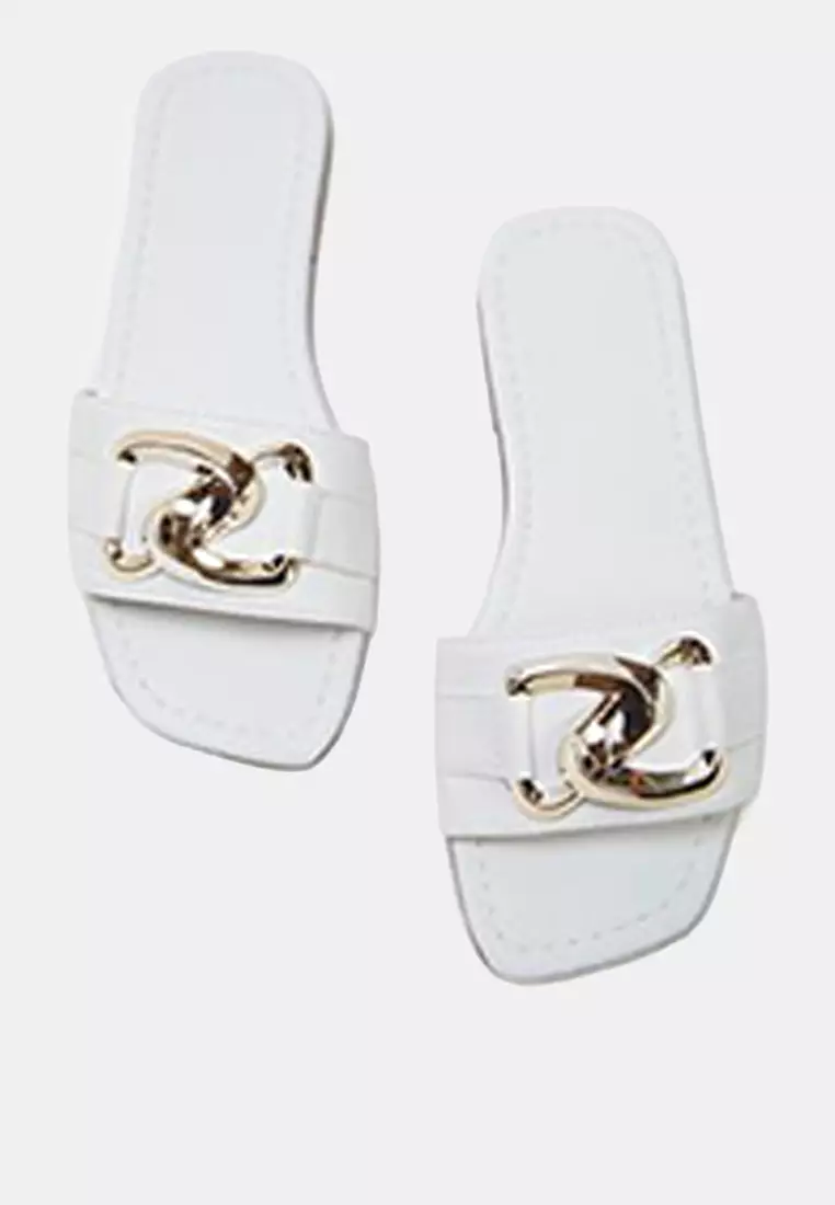 White Chain Accessory Detailed Flat Women's Slippers Takss25Te00023