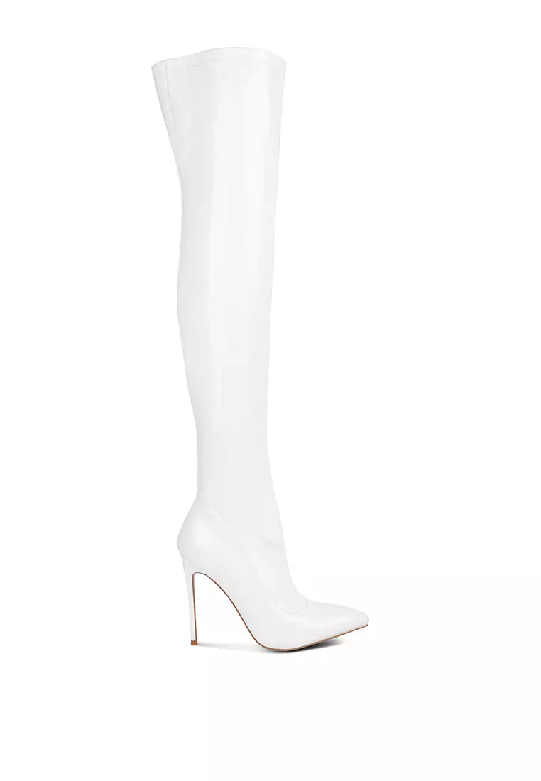 White Patent PU Stiletto Long Boots