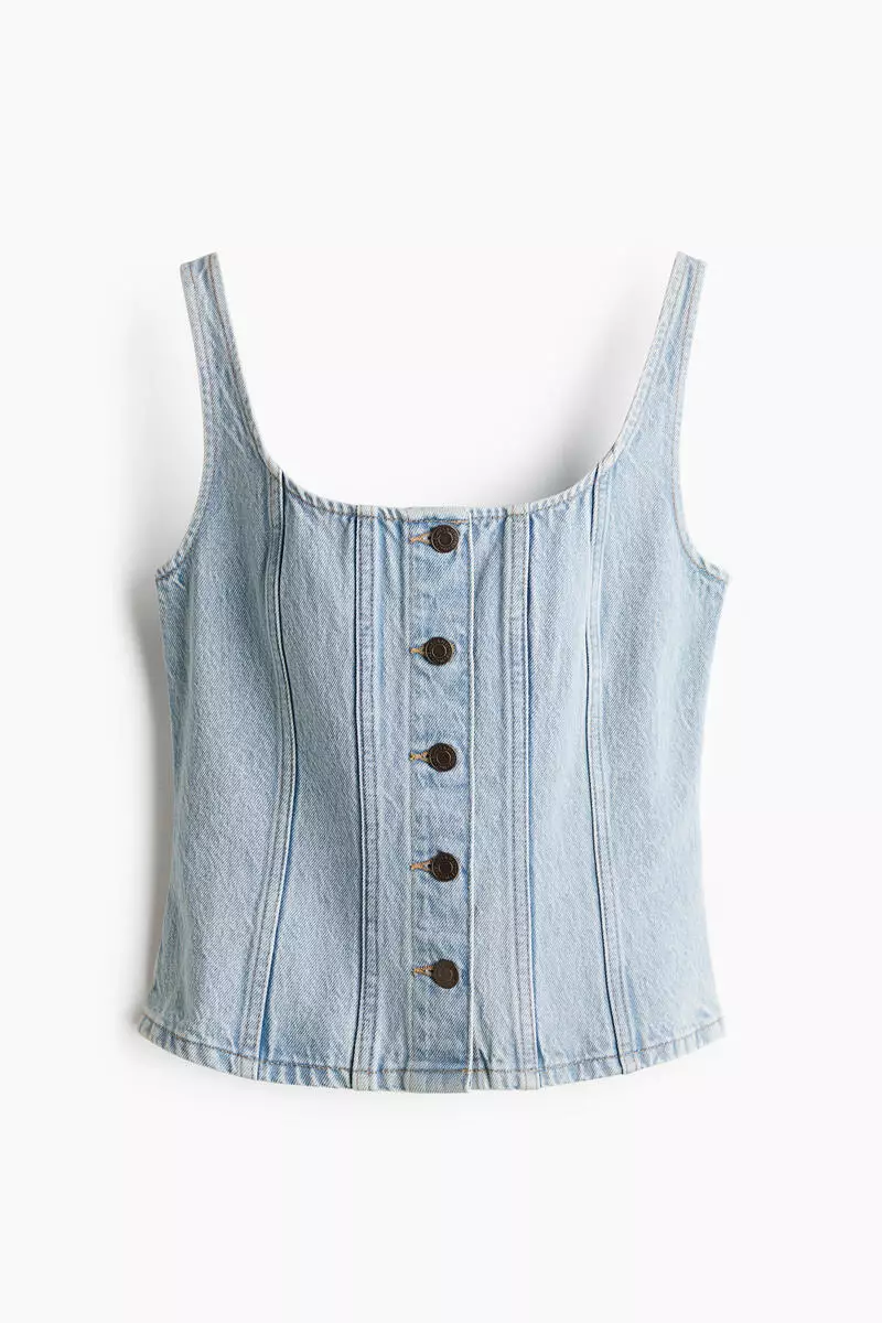 Button-front denim top