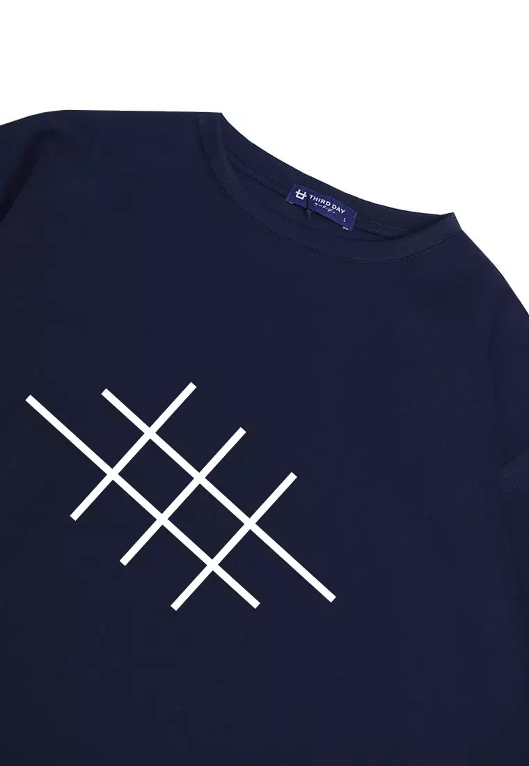 MTQ42 kaos oversize tebal bahan scuba distro pria aesthetic garis tictactoe navy