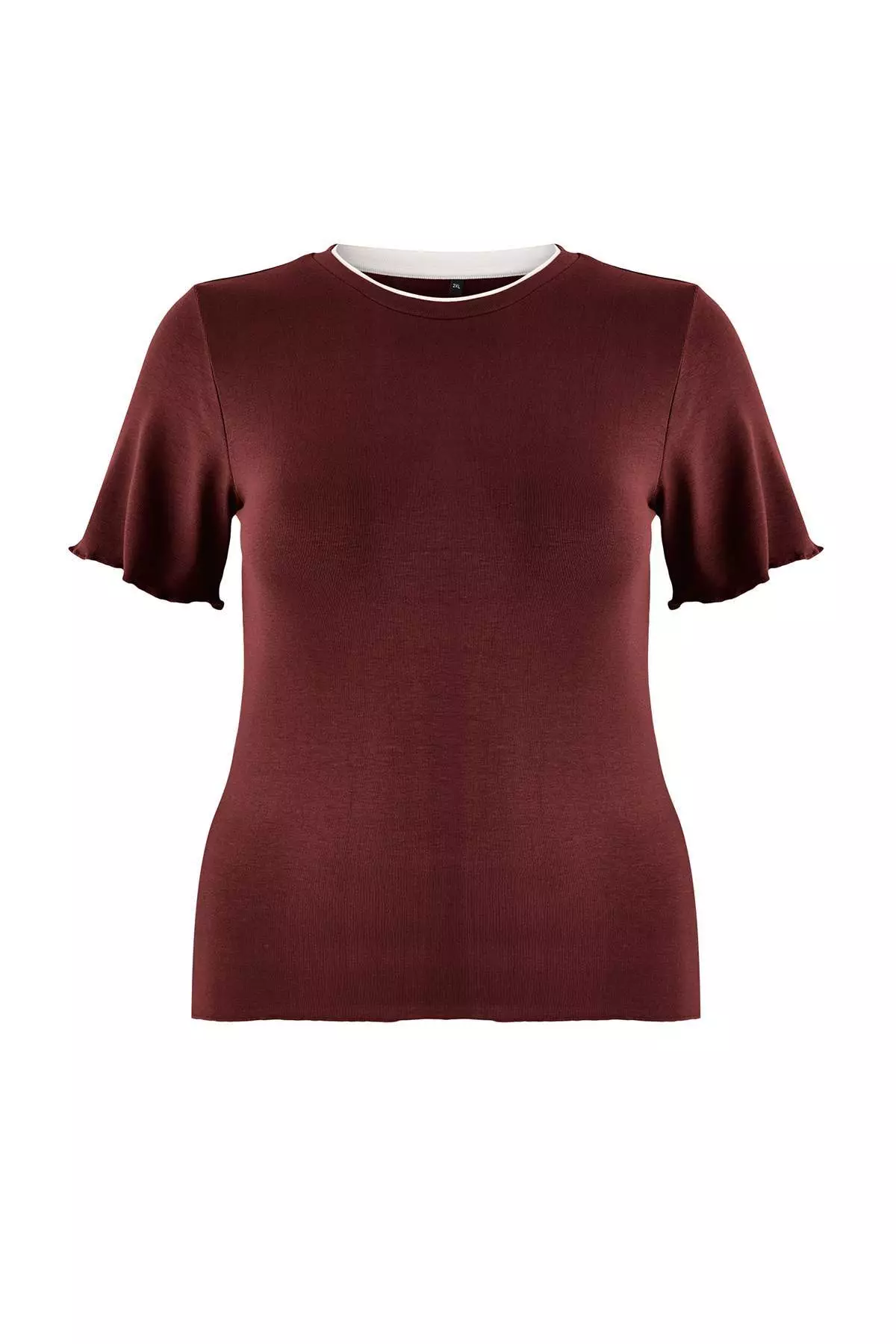 Wardrobe Essentials Brown Collar Piped Detail Soft Keys Knitted Blouse Tbbss26Af00025