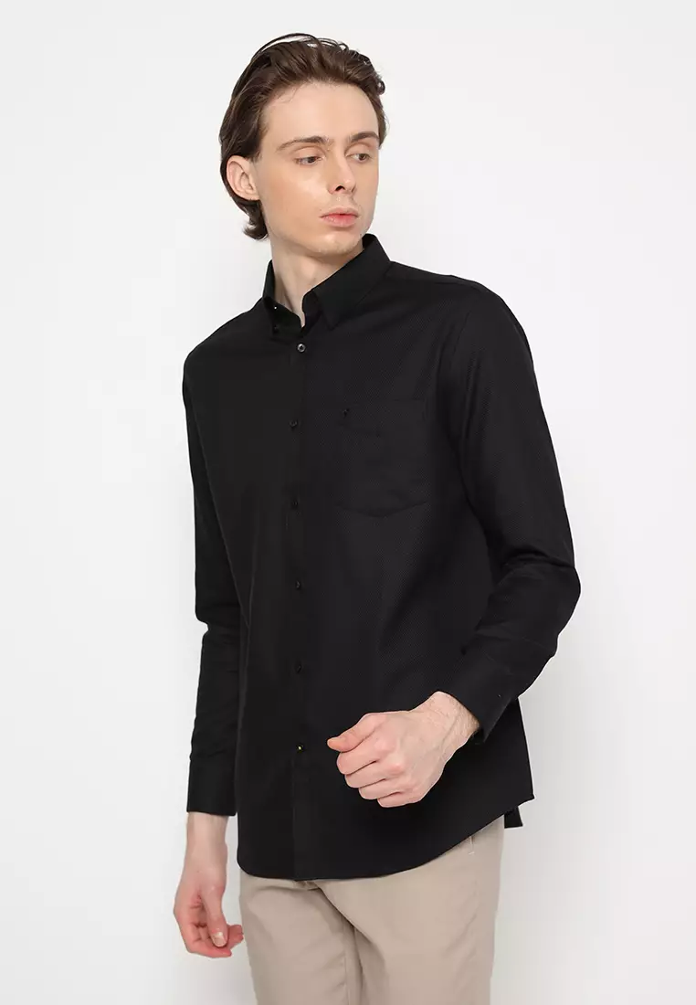 Jobb Brioni Kemeja Pria Lengan Panjang Regular Fit Hitam