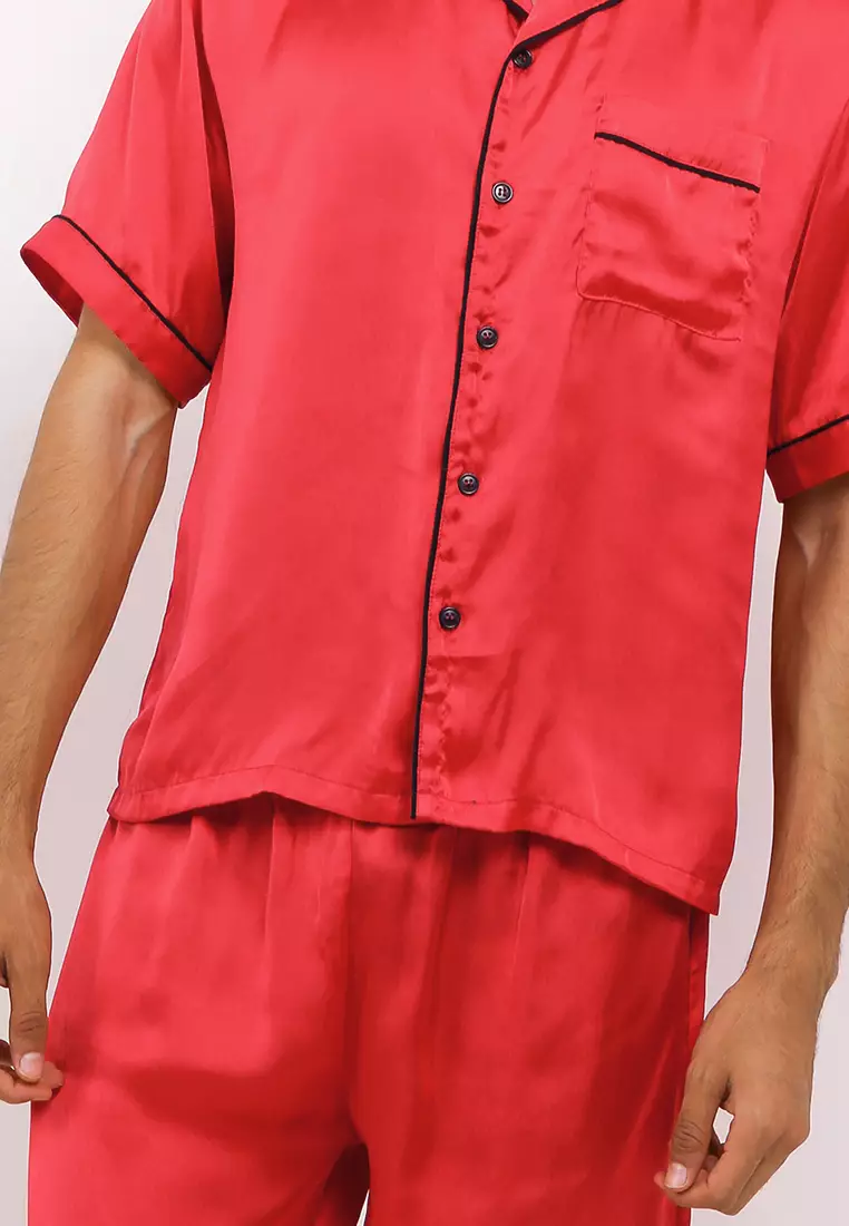 Pyjama Pijama Baju Tidur Short Sleeve Short Pants Mens Pria Merah Sleepwear
