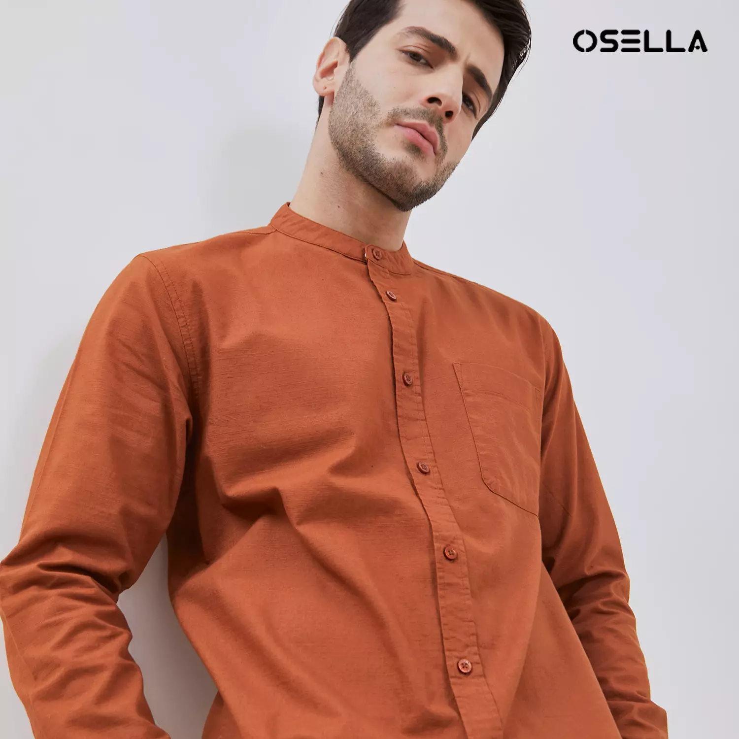 [NEW] Osella Solid Cotton Slub Shanghai Collared Long Sleeve Shirt 2037520312 | Kemeja Pria Lengan Panjang