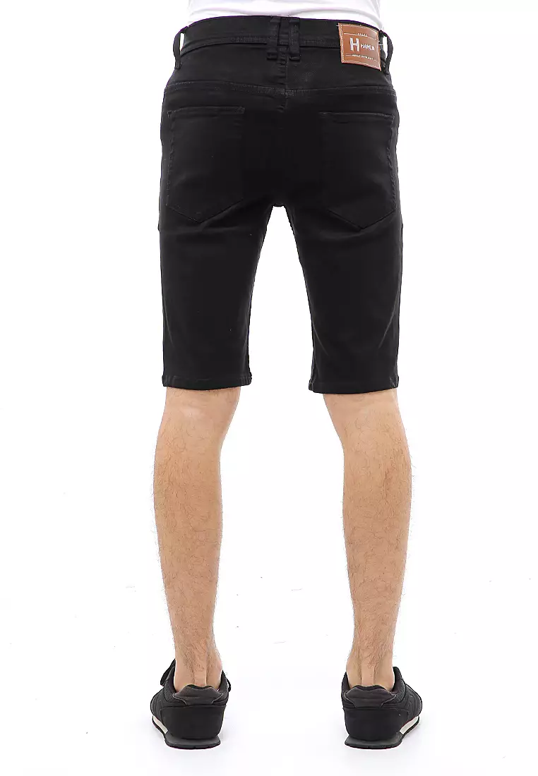 Locko Short Pants Ripped Jeans Celana Pendek Pria Sticker Motive Material Denim ORIGINAL - Black