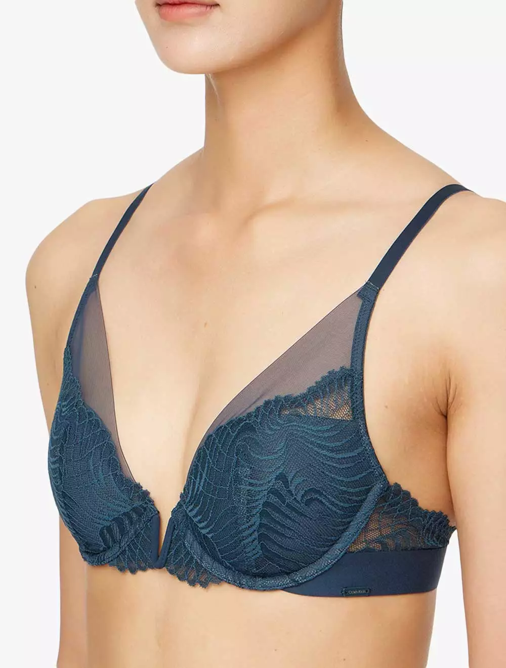 Calvin Klein Underwear - CK Black Geo Lace Lightly Lined Plunge Bra - Blue - blue