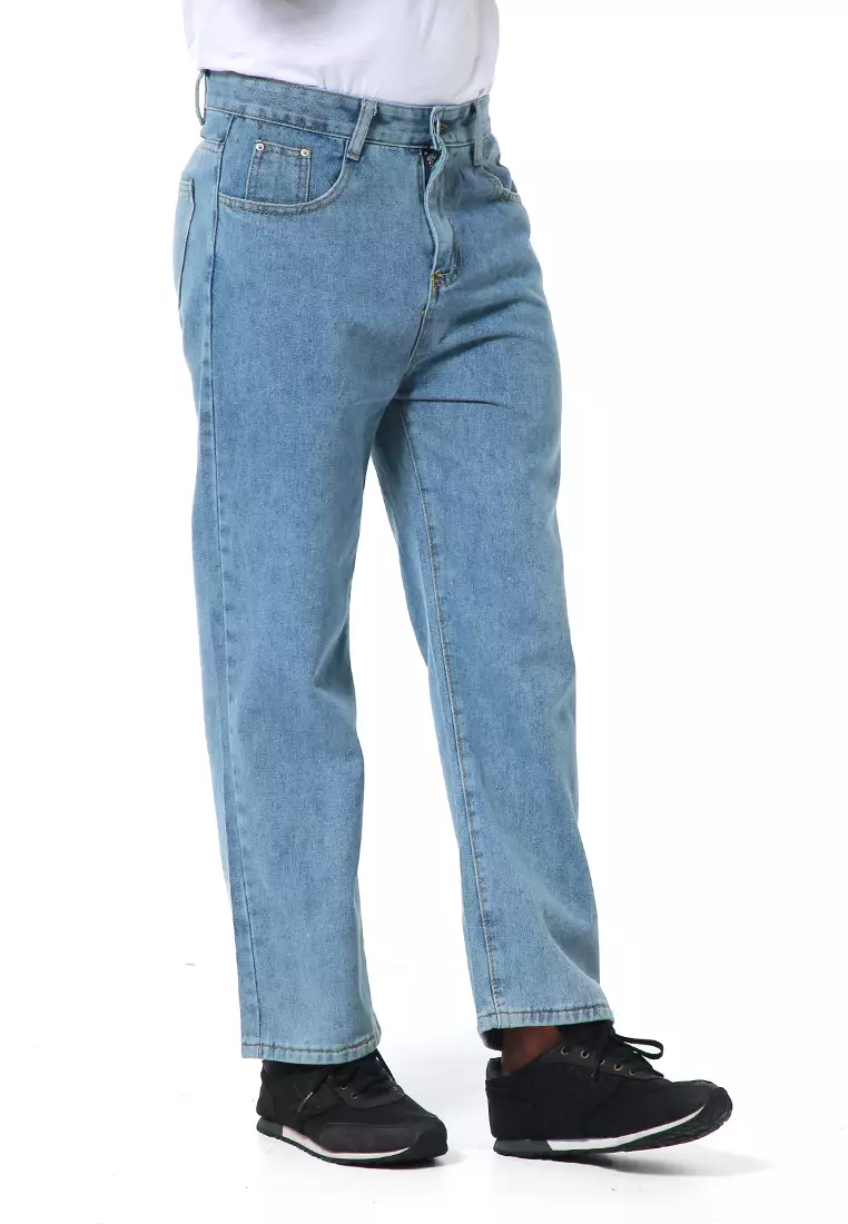 Nemanja Celana Jeans Pria Loose Straight Long Pants Korean Style Material Denim ORIGINAL - Light Blue