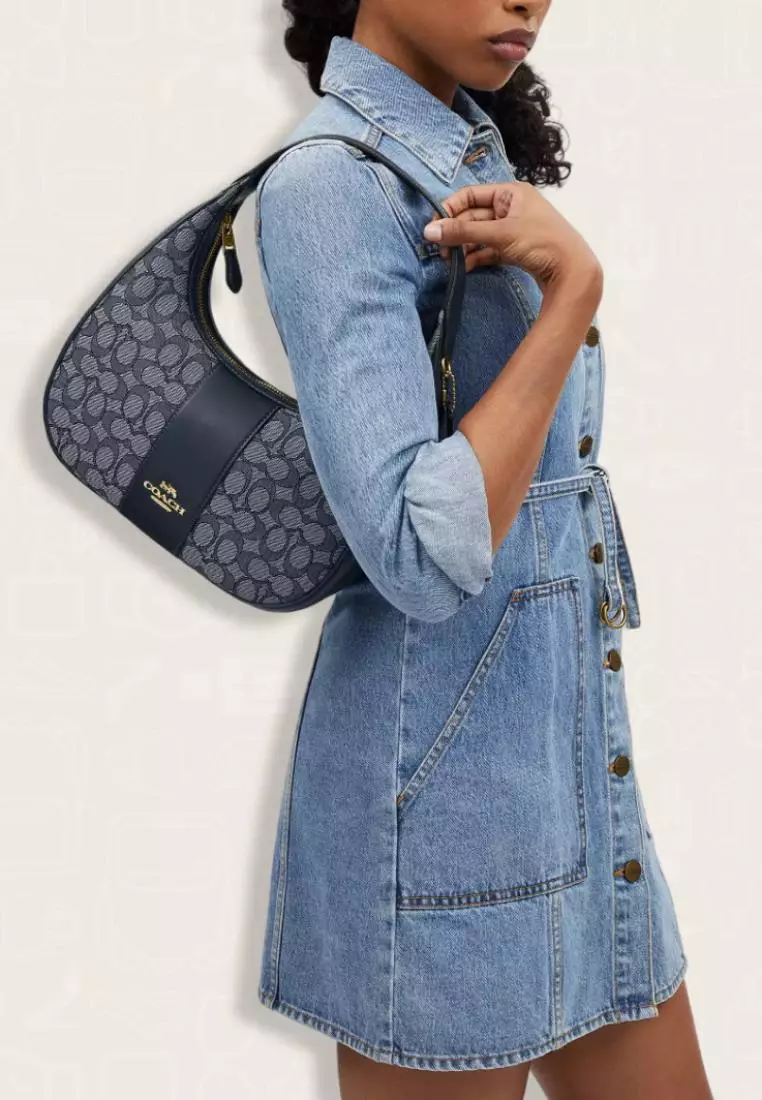 Coach Carmen Shoulder Bag In Signature Jacquard Midnight Navy