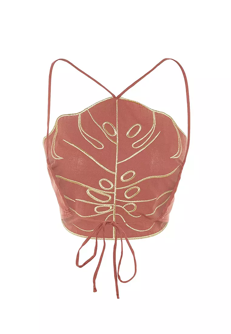 Wrap Embroidery Halter Neck Top