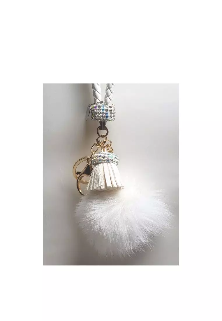 White pom online pom keyring