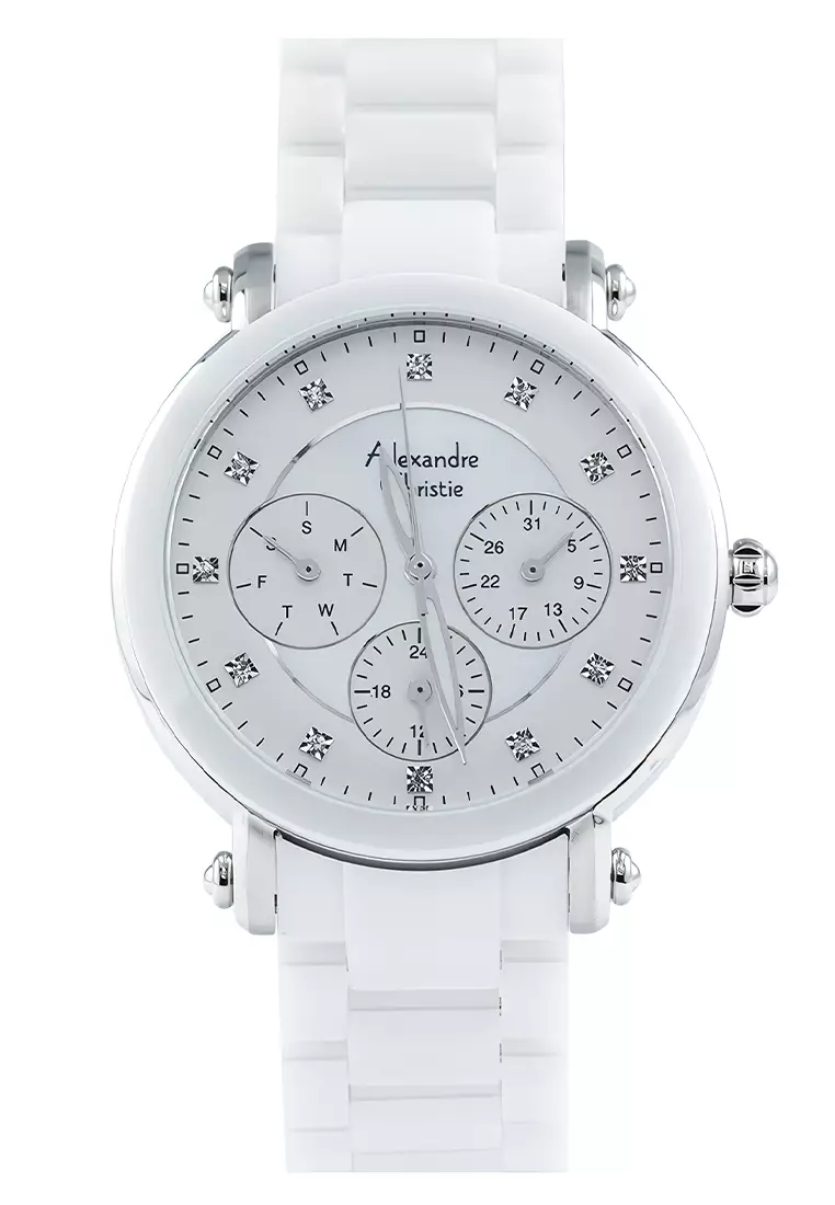 Alexandre Christie - Jam Tangan Wanita - Silver White - Ceramic Band - 2377 BFBSSSL