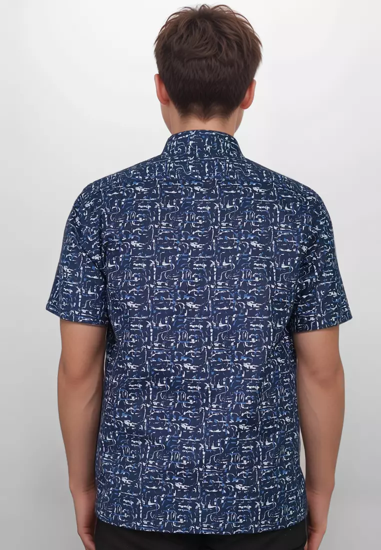 Crocodile DYNO 2026 Navy - Men Shirt Kemeja Lengan Pendek - Relax Fit - Katun