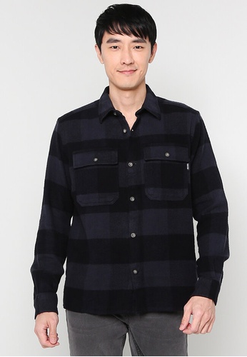 Only & Sons navy Scott Check Flannel Overshirt 4E305AA5BBF265GS_1