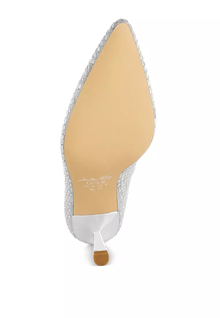 Sepatu Pumps Berhias Berlian Imitasi Warna Perak