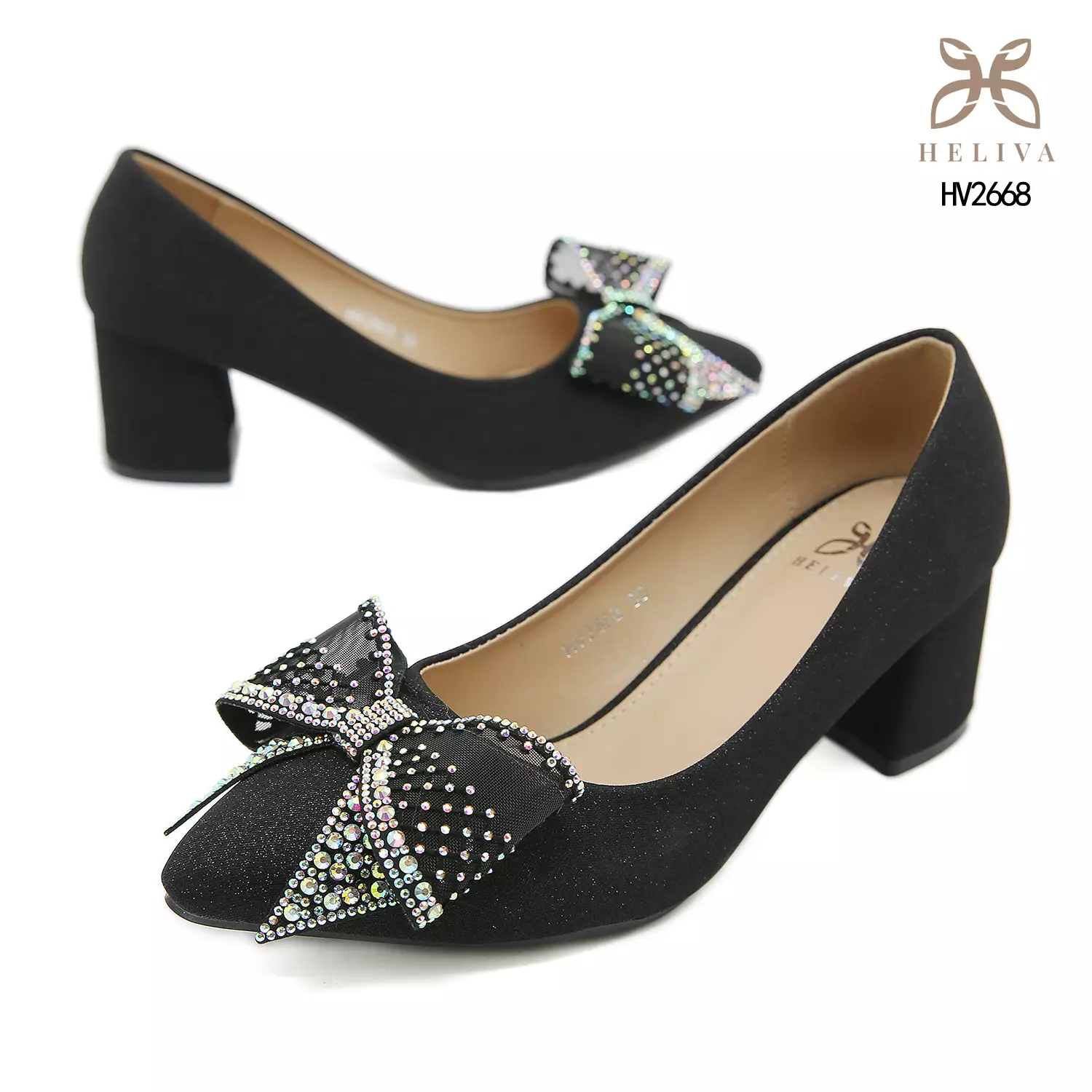 Heliva Christy High Heels Chunky Ribbon Rainbow Rhinestones sol 5.5cm HV2668