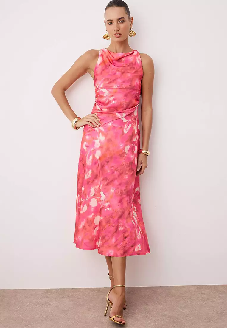 Buy Trendyol Abstract Satin Midi Dress 2026 Online | ZALORA