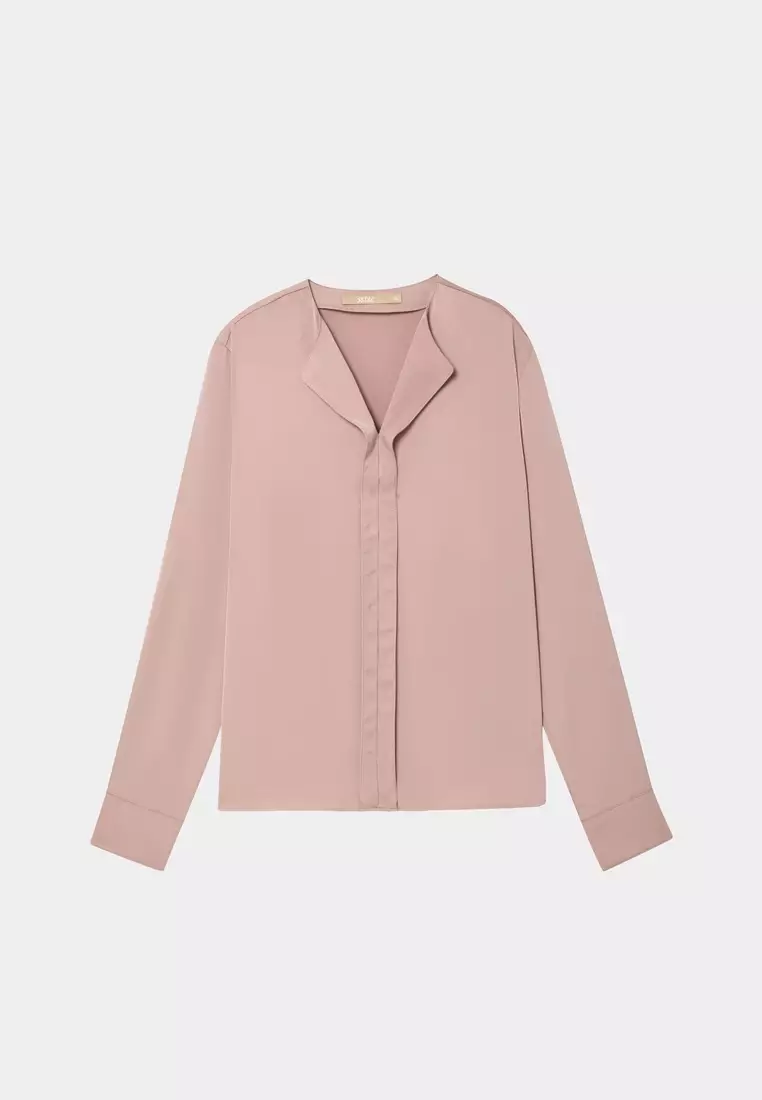 Camel Pink Styled V-neck Blouse