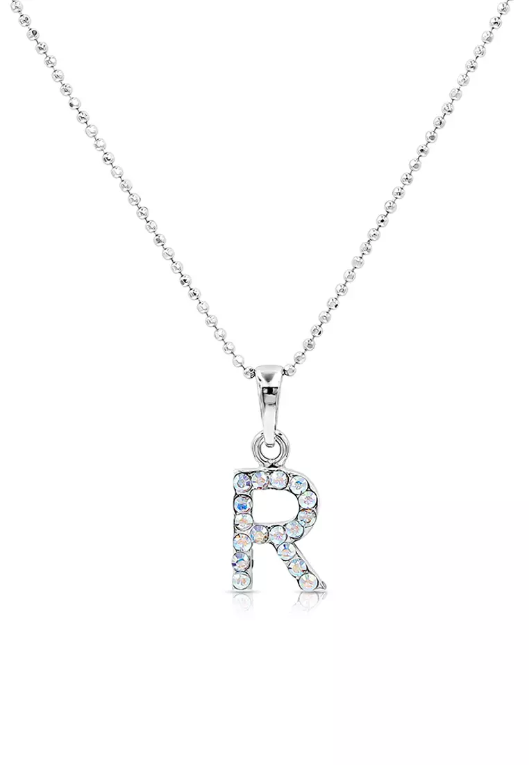 SO SEOUL Personalised Initial Alphabet Letter Swarovski® Aurore Boreale Crystal Pendant Chain Necklace - R / 45cm