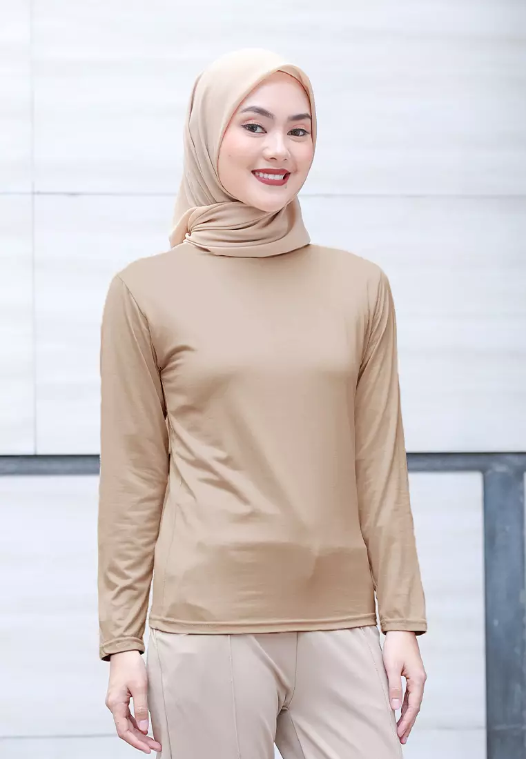 Cotton Bee - Manset Lengan Panjang Aneisha Inner Rayon - Almond Choco - XL 