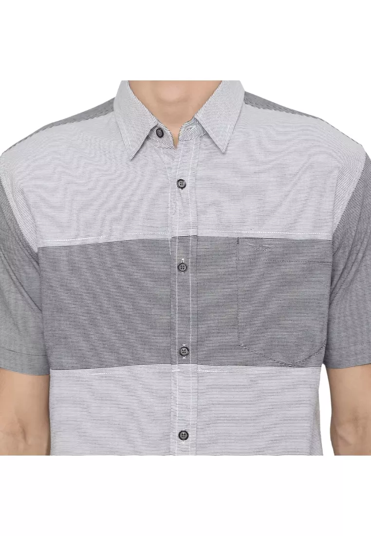 RBJ Kemeja Salur Kombi Putih Hitam Regular Fit Pria