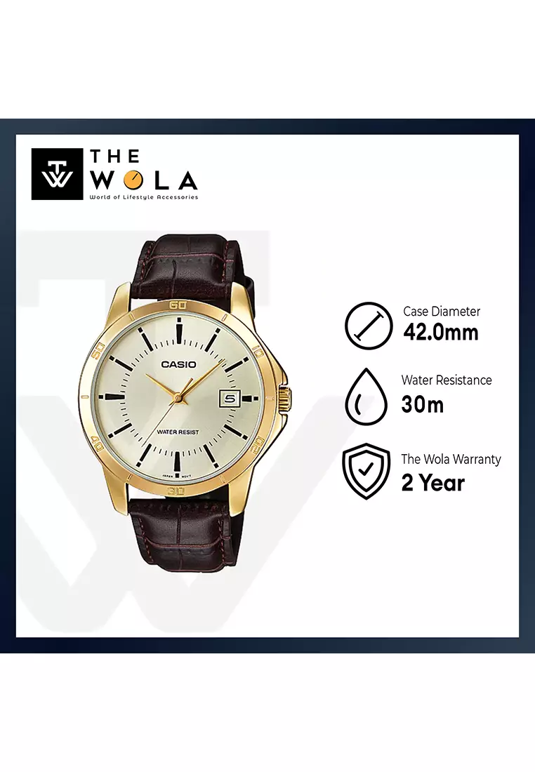Men Analog Watch MTP-V004GL-9A Brown Leather Strap
