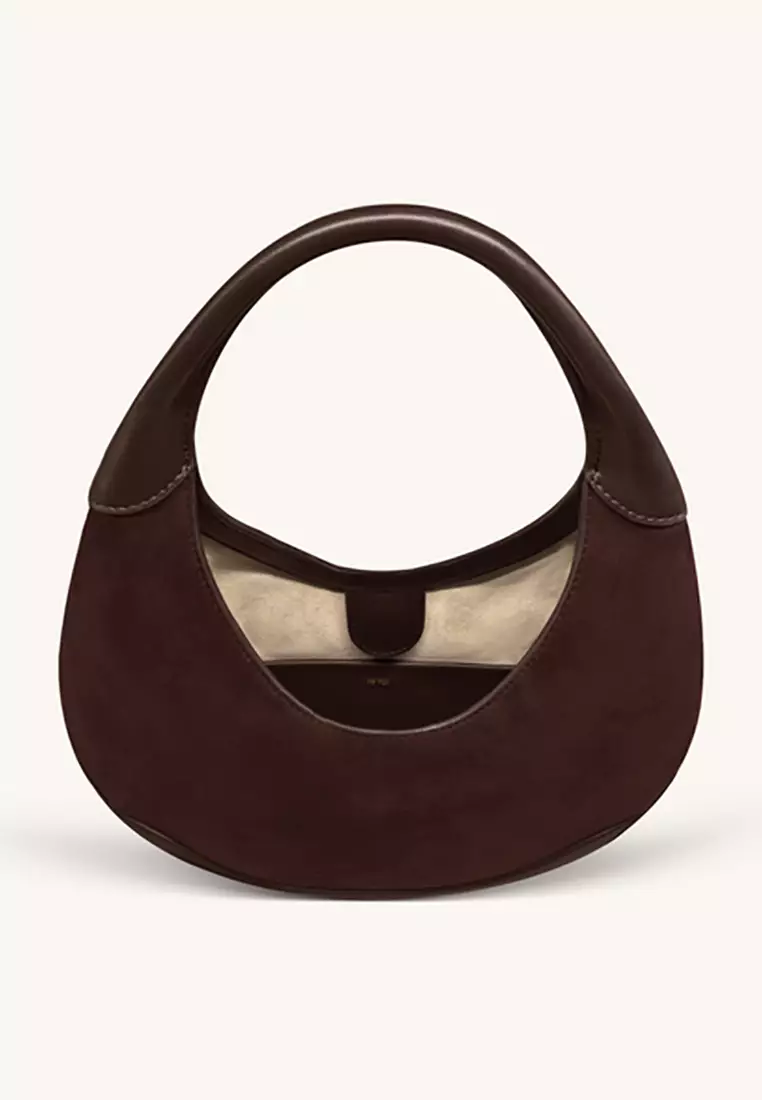 Colette Faux Suede Crescent Hobo Bag – Dark Brown