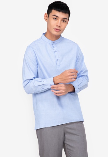 ZALORA BASICS blue Grandad Collar Shirt 8235CAAC28C8AEGS_1