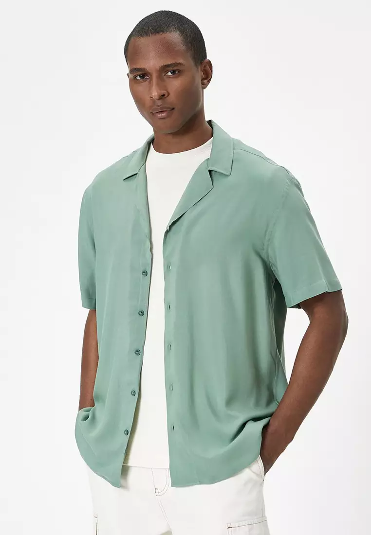 Discount on KOTON  shoes - SKU: Summer Shirt Short Sleeve Turn-Down Collar Buttoned Viscose Fabric