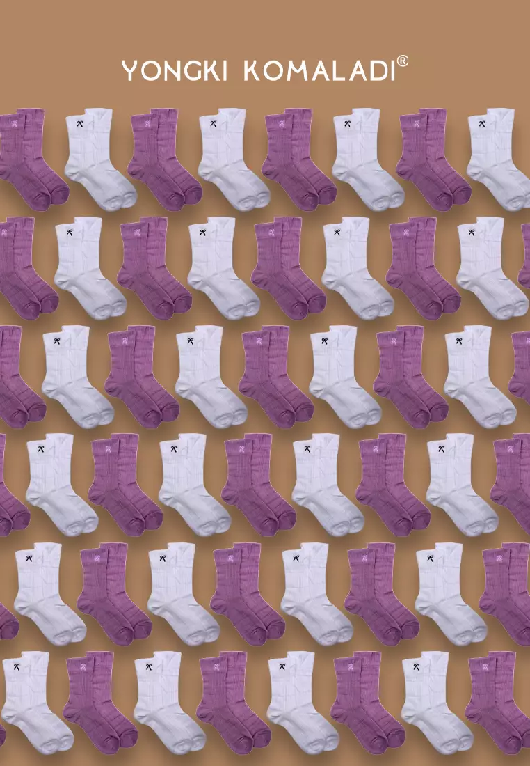 YONGKI KOMALADI KAOS KAKI POLOS MOTIF PITA RIBBON SOCK07 PUTIH