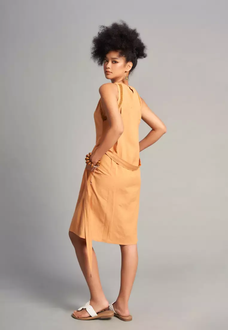 Light Orange Linen Midi Dress