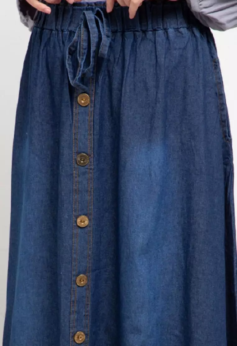 Long Skirt Denim Flare W/ Button