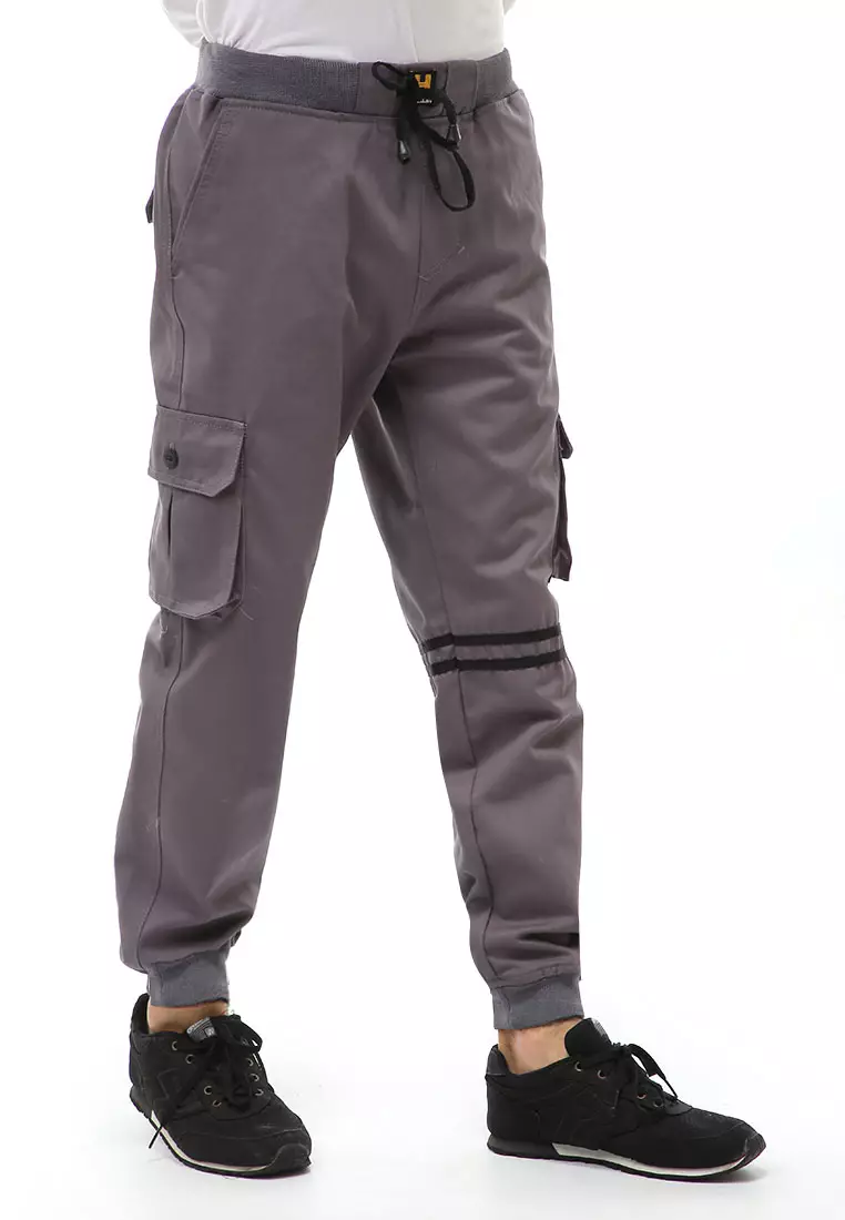 Locko Long Pants Celana Jogger Pria Model List Material Cotton Twill ORIGINAL - Gray