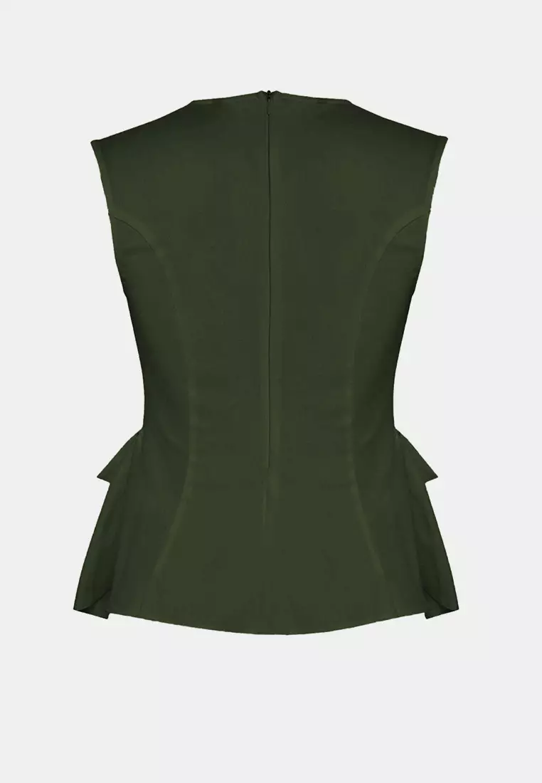 Gabardine Peplum Pocket Detail Woven Top
