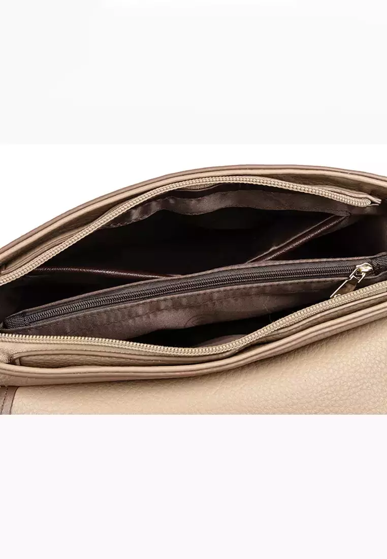 Color Matching Faux Leather Three Way Shoulder Bag