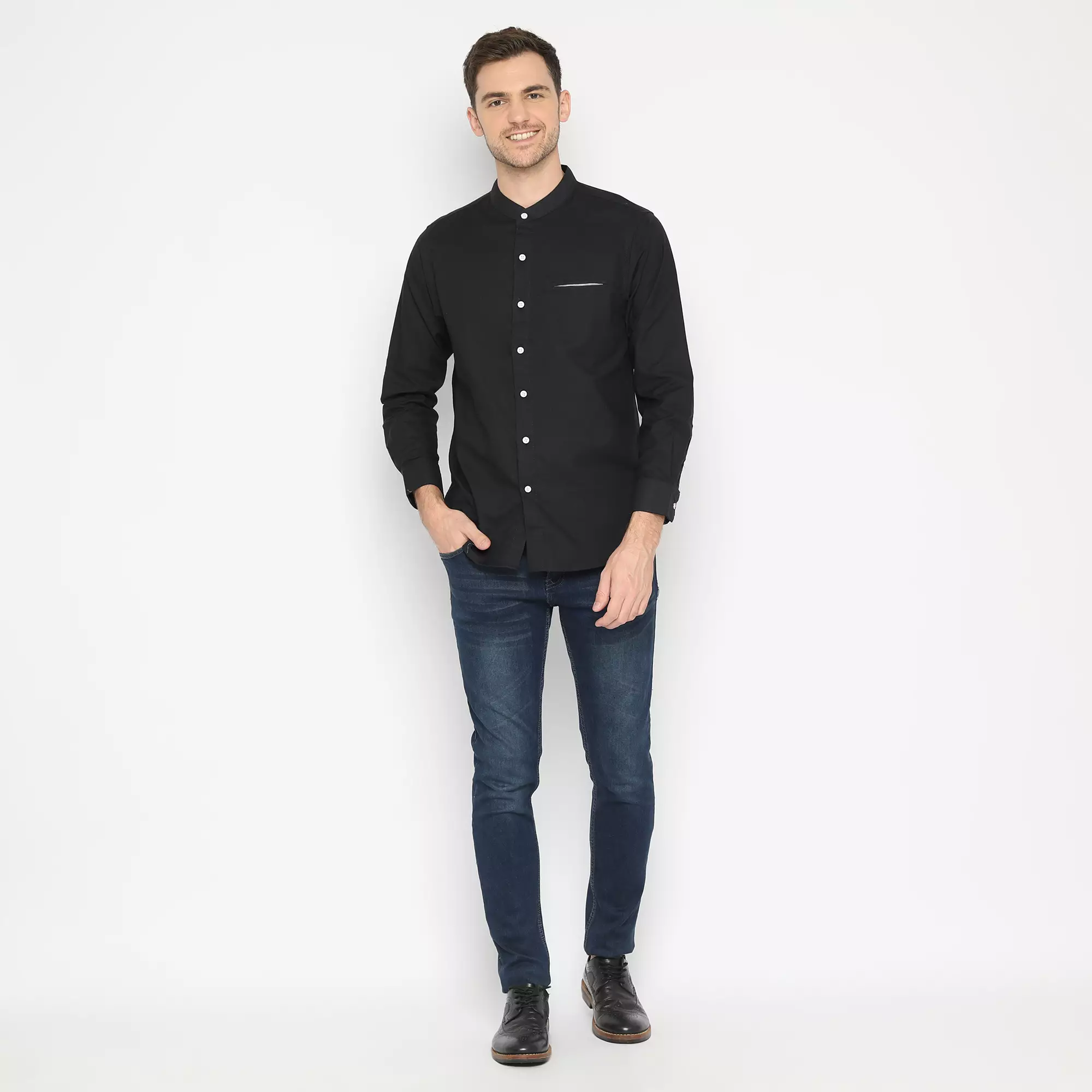 Platini Kemeja Pria Koko Shanghai Lengan Panjang Hitam 22017