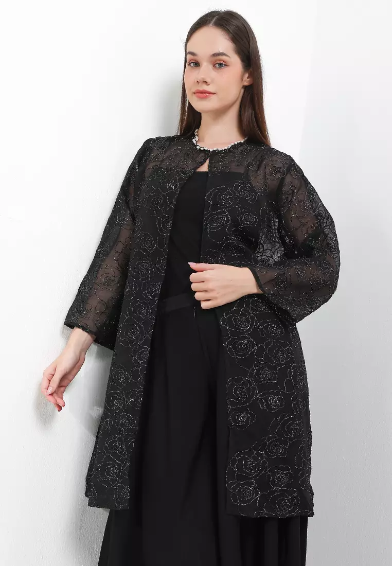 L/S Flo Emb Pearl Trims Organza Outer