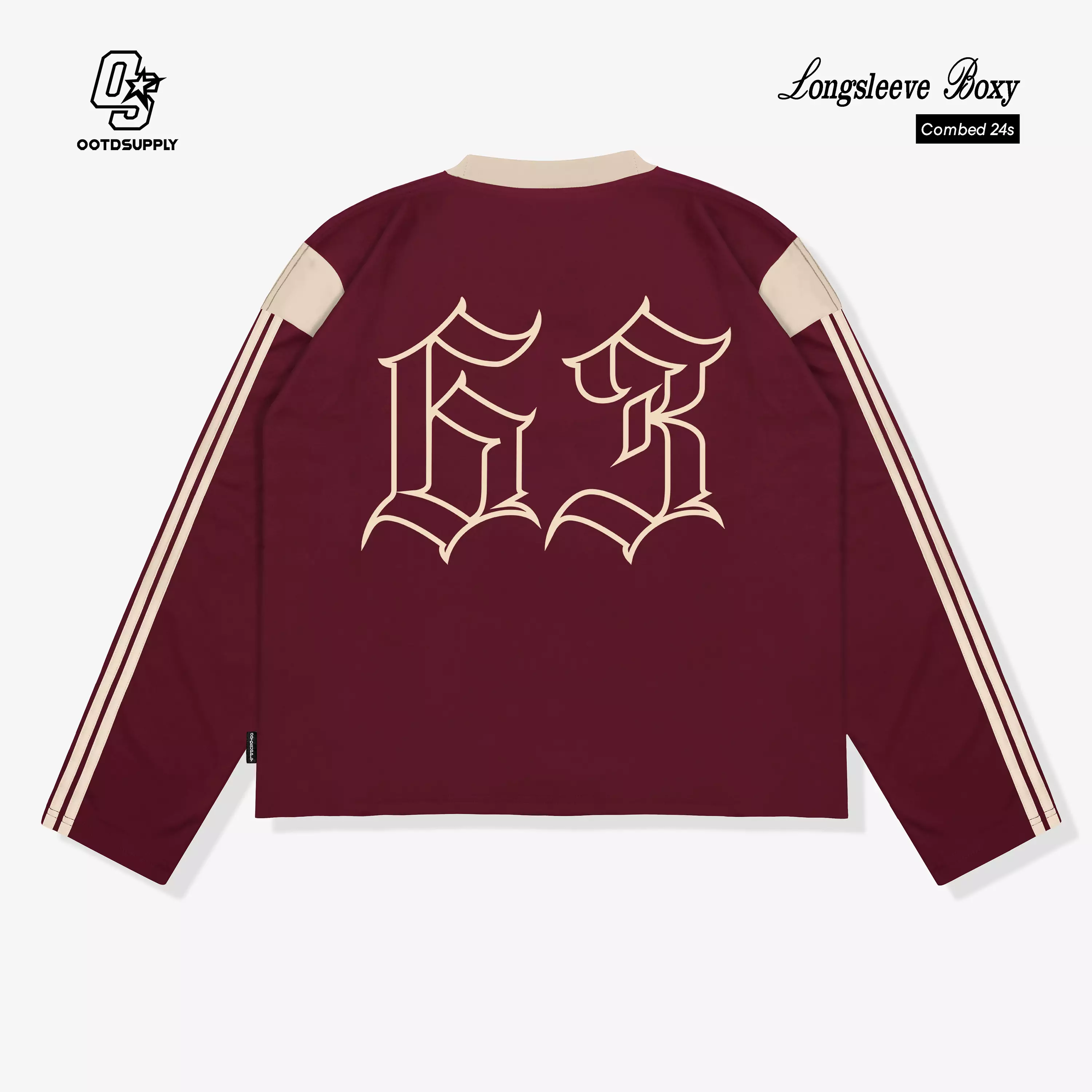 OOTDSUPPLY Longsleeve Boxy Slava Peace Club Maroon l Atasan Boxy Panjang Unisex | Kaos Lengan Panjang Pria dan Wanita | LS-BX-SLA001