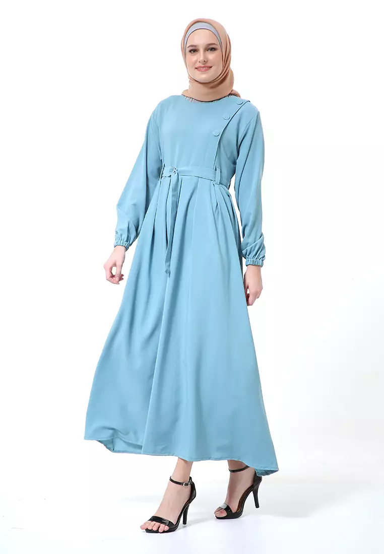 Nelly Gamis Dress Muslimah Wanita Long Sleeve Premium High Quality - Tosca