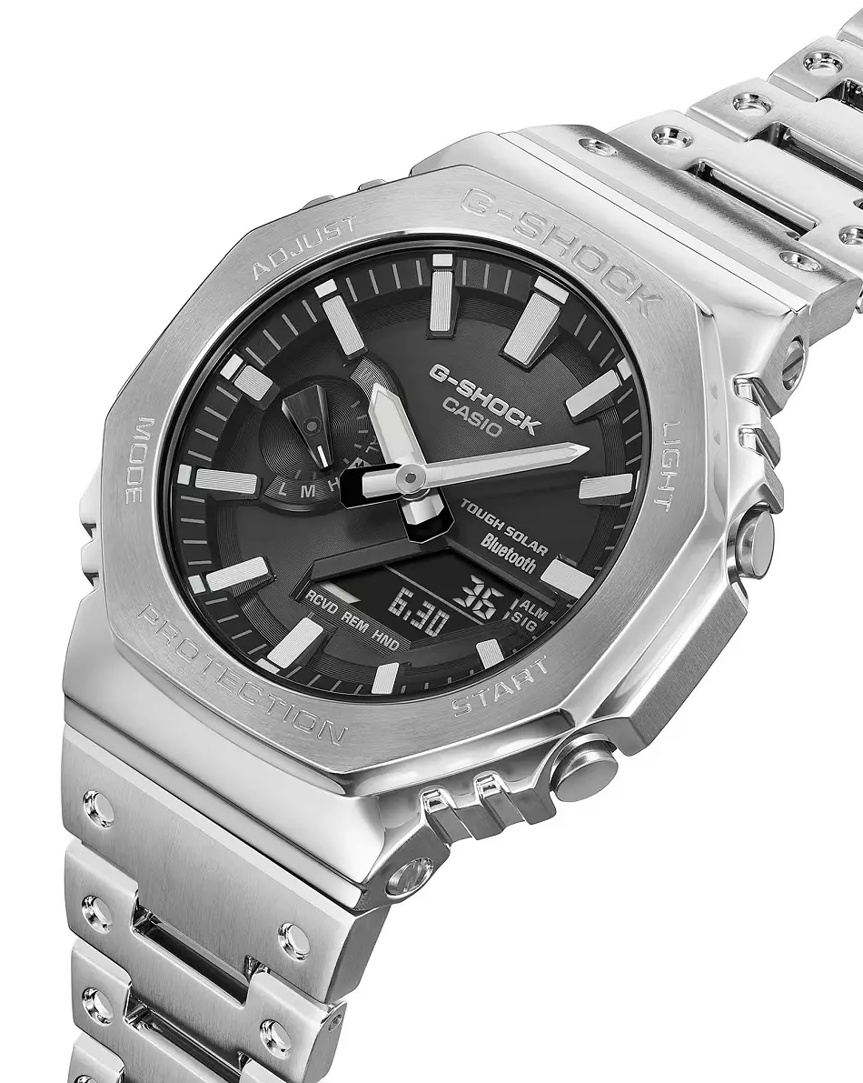 Men GM-B2100SD-1A Stainless steel Metal Silver Grey Solar Powered